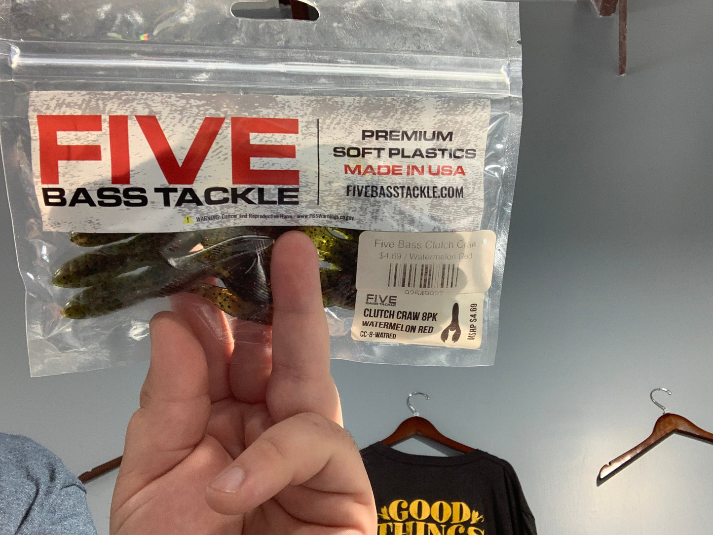 Five bass tackle crawfish watermelon red 8pk