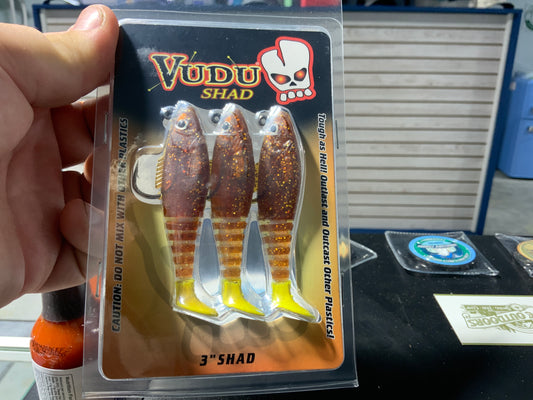 Vudu shad 3” rootbeer/chartreuse
