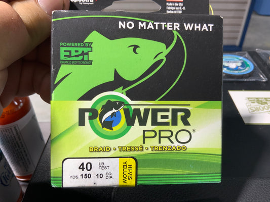 Power pro 40LB braid hi-vis yellow 150yrds
