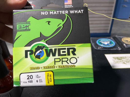 Power pro 20LB braid hi-vis yellow 100yrds