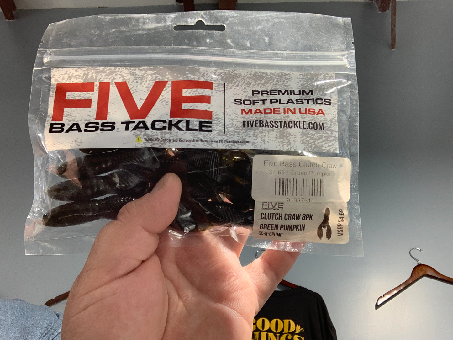 Five bass tackle green crawfish pumpkin 8pk