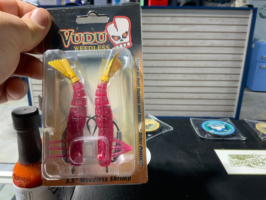 Vudu weedless shrimp 3.5” purple/chart